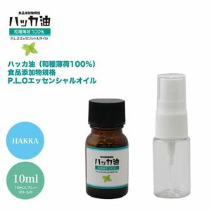 送料無料！NEW！P.L.O ハッカ油 [食品添加物規格] 10ml +10mlスプレーボトル付 高級和種薄荷 遮光瓶入り Z31