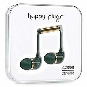 【中古】 Happy Plugs オシャレなグリーンマーブルインナーイヤーヘッドフォン - マイク付き快適なイヤホン 音