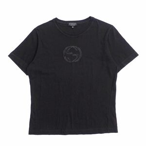 GP9810▽イタリア製*GUCCI グッチ*インターロッキング GG 刺繍*レディースM*半袖カットソー*Tシャツ*ブラック