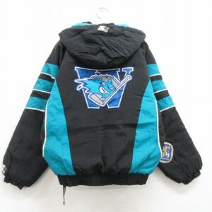 古着 スターター 長袖 ハーフジップ ナイロン ジャケット アノラック パーカー キッズ ボーイズ 子供服 90s NHL ウスターアイスキャッツ 黒