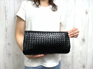 極美品 BOTTEGA VENETA ボッテガヴェネタ イントレチャート クラッチバッグ セカンドバッグ バッグ レザー 黒 58519