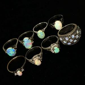 ■オパールリング8点おまとめ■a重量約28.5g Opal opal pendant オパール ホワイト 遊色 accessory jewelry silver CE0 