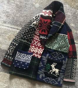 異次元のセンス ホリデーシーズン クリスマスカラー ★ RUGBY RALPH LAUREN ★ 雪柄 ニット ジャケット ガウン カーディガン コート S