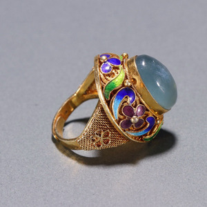 清代　藍宝石嵌め　金銀指輪