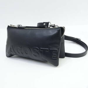 150♭LACOSTE ラコステ LOGO MANIA ショルダーウォレット ブラック ※中古