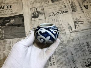 明時代　 呉須　染付 鳥食缶　小壺　時代物　中国美術　骨董品 唐物　