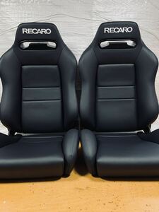 1.2.レカロ RECARO 2脚セット SR-3 黒フェイクレザー張り替え 張替え 張替 ブラックシングルステッチ 両側ダイヤル