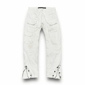 BLACK LABEL RALPH LAUREN デニム カーゴ パンツ ヴィンテージ加工 ジップ 29 M ラルフローレン ブラックレーベル ホワイト 白 ジーパン 革