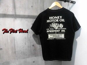 THE FLAT HEAD フラットヘッド HONEY MOTOR OIL ロゴプリント 半袖 Tシャツ 40/黒 ブラック/メンズ/日本製