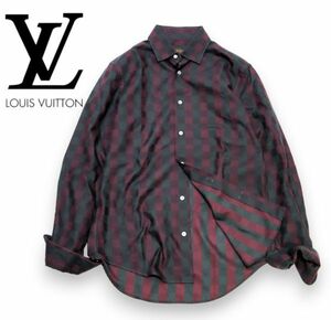 国内正規品 Louis Vuitton MENS ダミエグラフィット コットン長袖シャツ ルイヴィトン ブロックチェック L/S SHIRT LVメタルボタン S JK-21