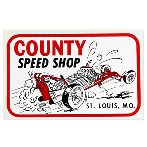 ヴィンテージレーシングデカール ”COUNTY SPEED SHOP“ 縦6.9×横10.8cm クリアフィルムタイプ