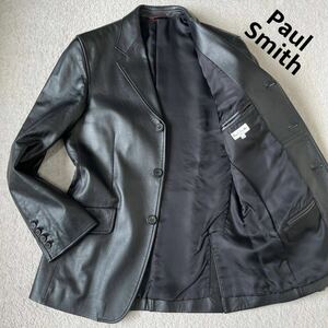 美品 ◎ Paul Smith 【極上のラムレザー】 ポールスミス レザージャケット テーラード 羊革 本革 ブラック 黒 シングル アウター ブレザー 