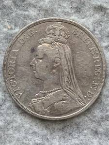 イギリス　1890年　ビクトリア女王/聖ジョージ　１クラウン銀貨/フランクリンミント証明書付