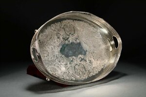 【善古堂】某有名オークション買入 MAPPIN＆WEBB/マッピン＆ウェッブ SILVER PLATE カトラリー 唐草紋皿 洋食器具 古美術0410-173F03　