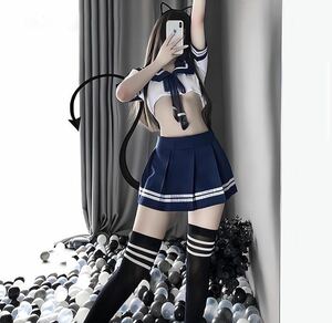 超セクシー セーラー服　エロ　学生服　制服【トップス・スカート・ショーツ3点セット】 コスプレ衣装　可愛い ミニスカート エロかわ