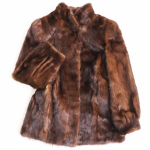 美品●MINK ミンク 本毛皮ショートコート ジャケット ダークブラウン 11号 毛質艶やか・柔らか◎