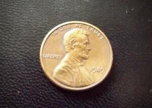 アメリカ合衆国　1セントコイン　1989年　　　送料無料です。（8010）リンカーン　USA貨幣　お金 貨幣　硬貨　ペニー　　