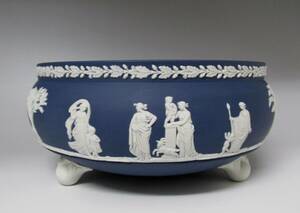 ④WEDGWOOD ウェッジウッド ジャスパー ポートランドブルー コンポート　口径約20cm★未使用品 美品 Wedgwood 3つ足ボウル 脚付盛鉢 大型