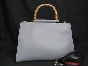 ■美品■ GUCCI グッチ 453764 ニムフェア バンブー レザー ワンハンドル 2WAY ハンドバッグ ショルダー 肩掛け グレー系 AP0143