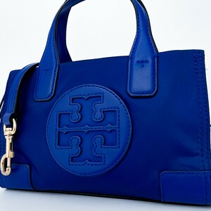 1円〜■美品■Tory Burch トリーバーチ 2way ロゴ キャンバス トートバッグ ビジネス 大容量 A4 レディース メンズ レザー ブルー 青