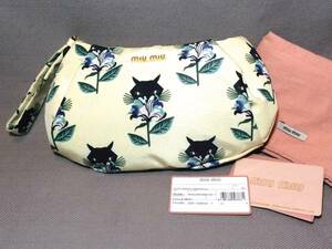 新品 ミュウミュウ ネコ ポーチ miumiu クラッチ 猫 マドラス バッグ イエロー b