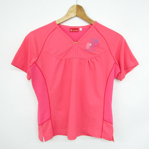 デサント 半袖Tシャツ Vネック スポーツウェア トップス 日本製 レディース Lサイズ ピンク DESCENTE