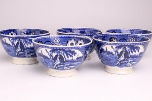 「狸庵RS」　オランダ 湯呑碗　5客（1840～60年頃） ペトルスレグー窯 「合箱」/ Petrus Regout Tea drinker 阿蘭陀 ☆本物保障☆ul6tr9q