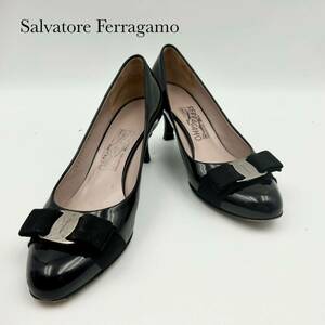 ☆大人気☆ Salvatore Ferragamo フェラガモ エナメル ブラック black ヴァラリボン パンプス 