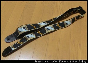 ■レア？ Fender フェンダー ギターストラップ 黒×白・黄色刺繍柄 中古