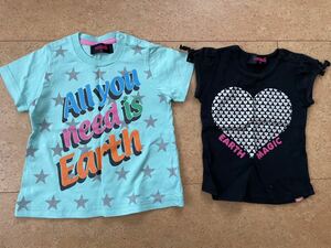女の子2枚セットEARTHMAGICアースマジック半袖Tシャツ9080黒ハート星柄保育園幼稚園
