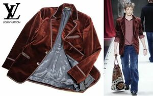 国内正規品 Louis Vuitton トリミング コットンベロア 2Bジャケット ルイヴィトン レトロJACKET 70S ドレス スーツ バーガンディー 46 S-14