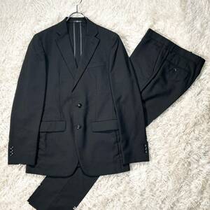 美品 SUIT SELECT スーツセレクト セットアップ チェック ブラック YA6 背抜き ウール ポリエステル ビジネス 春夏 