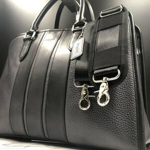 【美品】COACH コーチ ボンド メンズ ビジネスバッグ ブリーフケース ショルダー 2way レザー 本革 シボ革 大容量 A4◎ 紺 黒 バイカラー