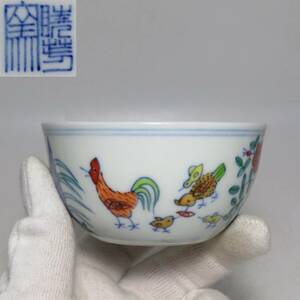 中国美術　台湾　蔡暁芳　暁芳窯　闘彩鶏缸杯　希少品　茶杯