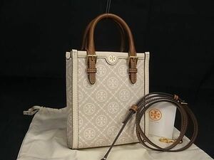 1円 ■新品■未使用■ TORY BURCH トリーバーチ Tモノグラム キャンバス×レザー 2WAY ハンドバッグ ショルダー アイボリー系 FA5091