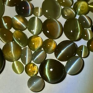 ［天然クリソベリルキャッツアイ72点おまとめ50ct］M ルース 裸石 猫目石 cats eye 宝石 ジュエリー chrysoberyl 