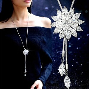 ネックレス シルバー チェーン ロング cz 花 白 ホワイト フラワー オシャレ フリーサイズ 調整可能 レディース キラキラ 綺麗 #C1298-4