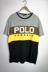 国内正規 美品 POLO RALPHLAUREN ポロ ラルフローレン パネル TERRAINロゴ Tシャツ 半袖カットソー 本物 灰●