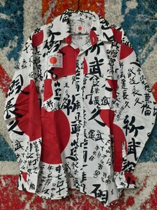 スキンズOiパンクスタイルビッグサイズジョンソンズラロッカ日の丸漢字シャツ