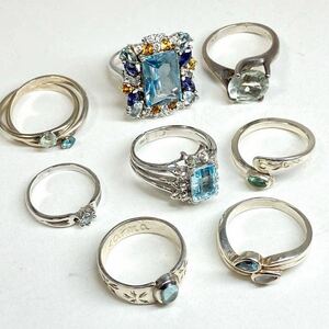 ［アクアマリン8点おまとめ］a 重量約29.0g aquamarine カラーストーン 指輪 リング ring accessory silver ハワイ 925 9号 11号 13号 CE0