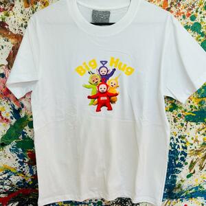 BIGHUG テレタビーズ レトロ Tシャツ 半袖 メンズ 新品 個性的 白 ホワイト ティンキーウィンキー、ディプシー、ラーラ、ポー Teletubbies