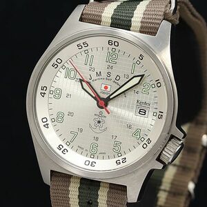 1円 稼働 良品 QZ JMSDF ケンテックス 陸上自衛隊モデル 100M S455M デイト シルバー文字盤 メンズ腕時計 OKZ 6725000 3ETY