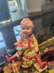 アンティーク　小さな　赤いブーツの女の子　ドール　お人形　背中に　Germany Edy 12　１９４０年！