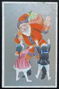 ◆戦前絵葉書◆サンタクロース⑧ クリスマス/子ども/キューピー人形銀彩 イラスト 美術・アート・デザイン 検索：絵本