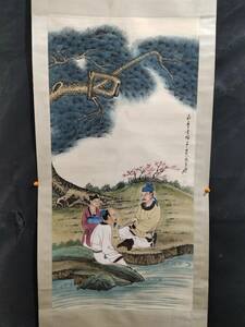 中国書画【近現代の画家 張大千 松渓の人物図 手描き 紙本】掛け軸 書画立軸 巻き物 時代物 中国美術 賞物 美術品 XRG274