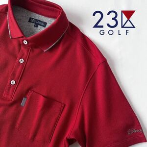 (美品) 23区 ゴルフ 23区 GOLF 吸汗速乾 ストレッチ 半袖 ポロシャツ LL レッド グレー 半袖 シャツ 