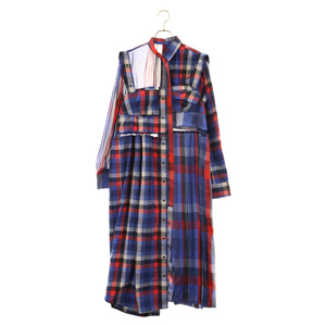 Sacai サカイ 22AW Plaid Dress チェックプリント フランネル切替コットンワンピース 22-06206 ブルー レディース