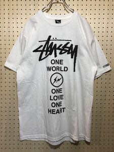 【M】 新品 STUSSY FRAGMENT DESIGN ONE WORLD ONE HEART Tee White ステューシー フラグメント 藤原ヒロシ チャリティー Tシャツ F615