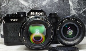 【終活収集品整理】 Nikon NEW FM2 黒＋Ai NIKKOR 50mm f1.2 シンデレラ＋35mm f2.8 単焦点2本セット 各動作良好 露出計OK レンズ光学良好