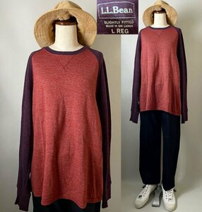 ★【国内正規品 定価7,590円】LLBEAN LLビーン (L.L.) SLIGHTLY FITTED コットン系 薄手 ラグラン スウェット ロンT L-R ボルドー系